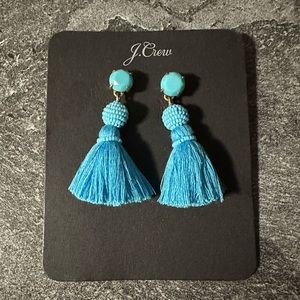 J. Crew Bright Turquoise Tassel Drop Earrings